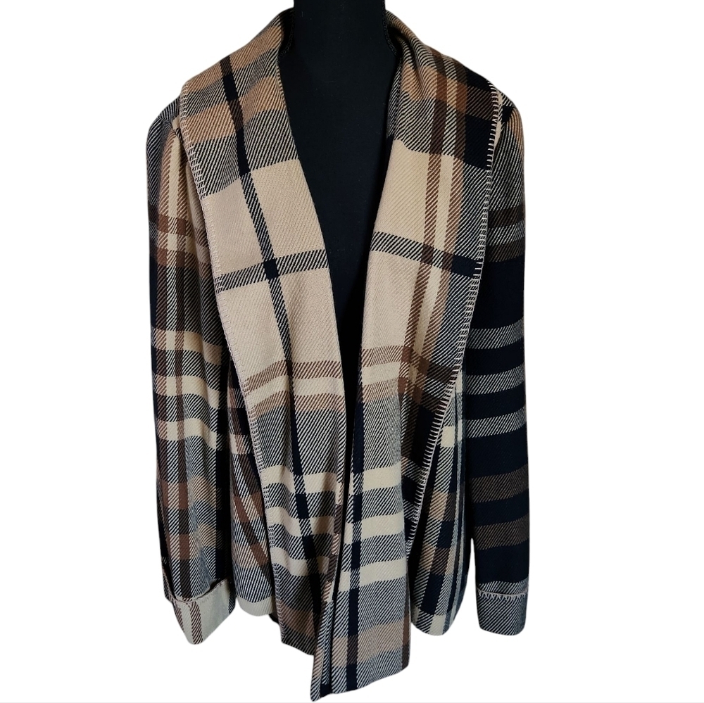 LAURA ASHLEY Soft Open Front Plaid Jacket Sz XL